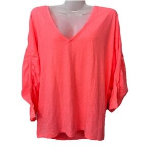 Victorias Secret Sport 3/4 Sleeve V-Neck Lightweight Hot Pink Shirt Oversized S